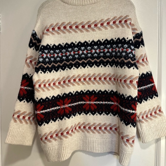 NWT Zara small Snowflake Red White Blue Geometric Oversized Winter Sweater. - Picture 3 of 11